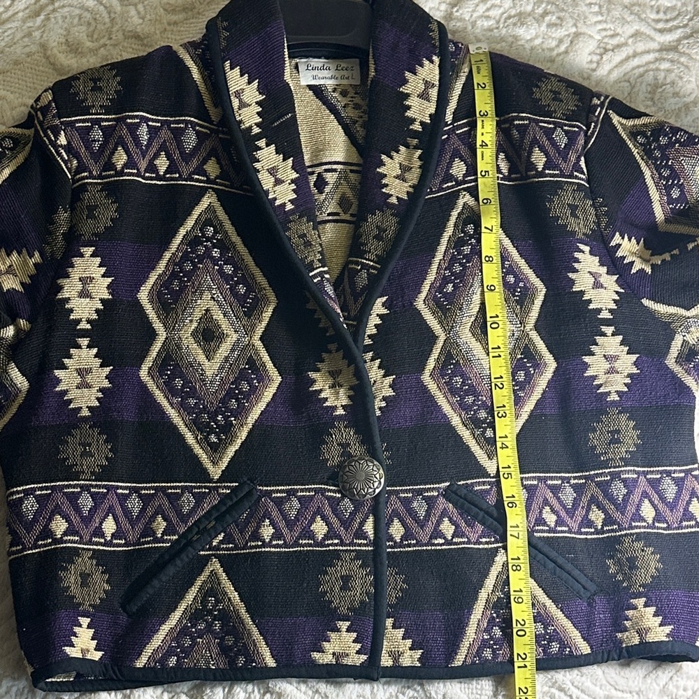 Vintage Linda Leez Wearable Art southwestern Patterned Jacket Sz L - Picture 9 of 15